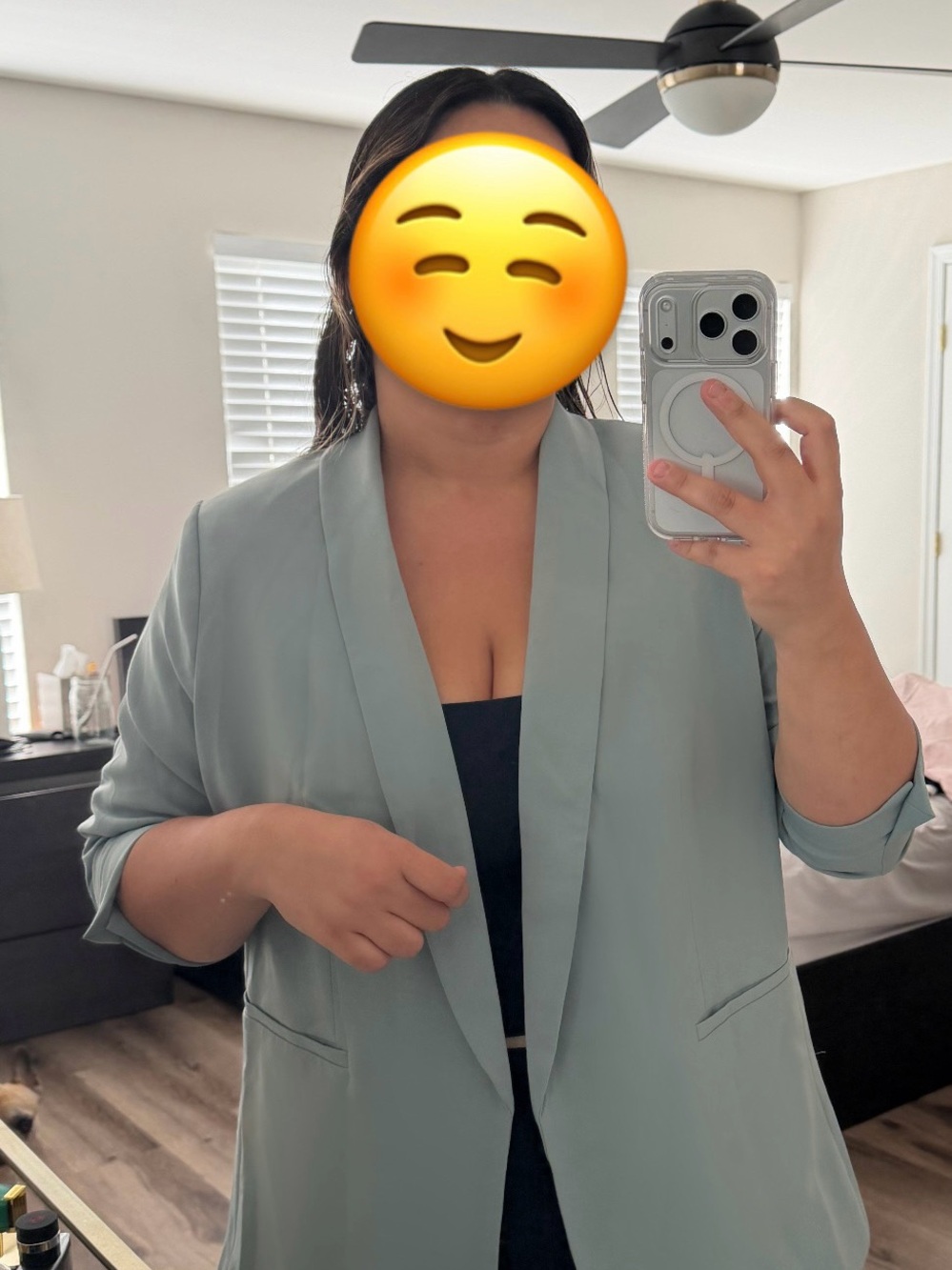 H&M Light Sage Open-Front Blazer
